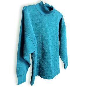 Vintage Michael Carrie Embossed Playing Card Mock Neck Pullover WM Emerald Green